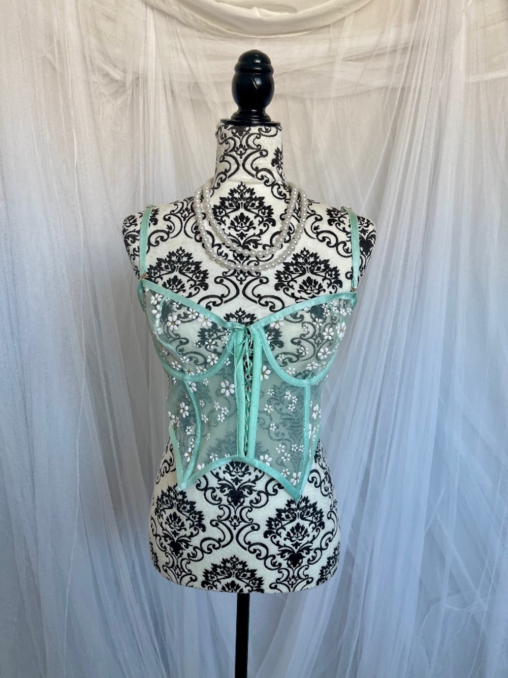 Savage X Fenty Mint Floral Mesh Corset Bustier Top Small